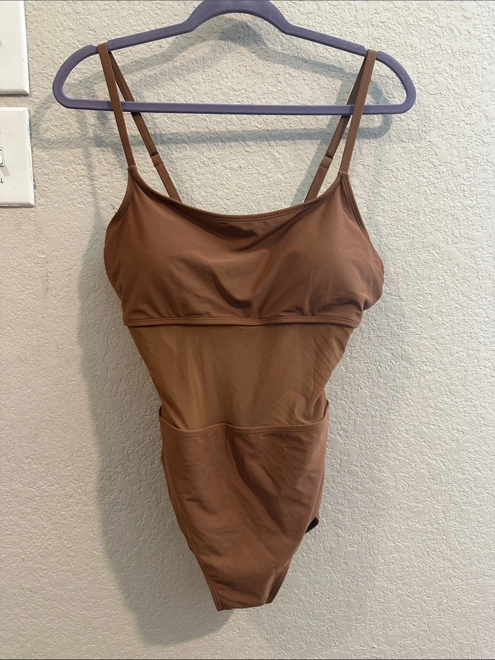 Scoop Neck One-Piece Swimsuit - Brown
